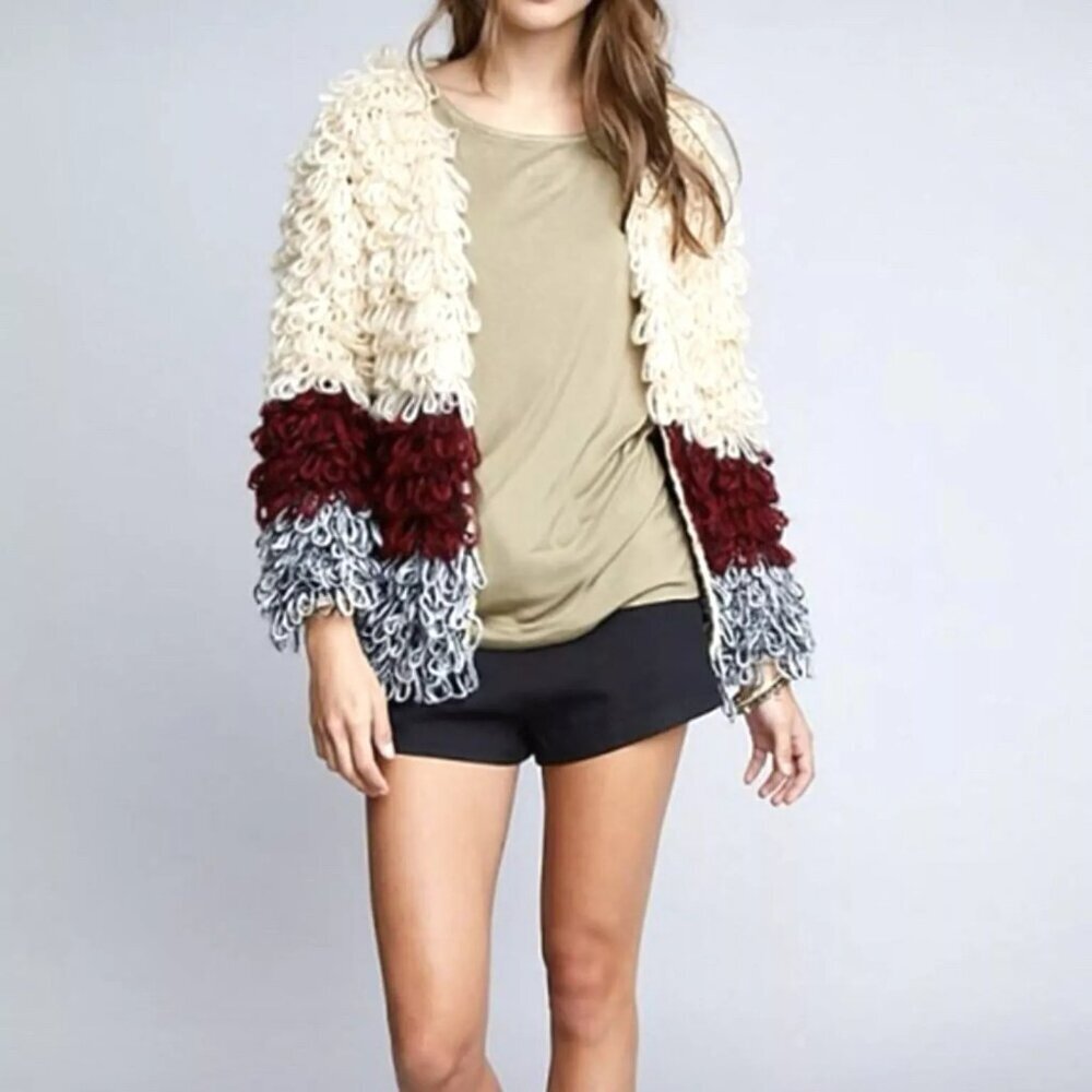 Hayden Los Angeles Chunky Knit Open Front Cardigan S/M Shaggy Boho Oversized